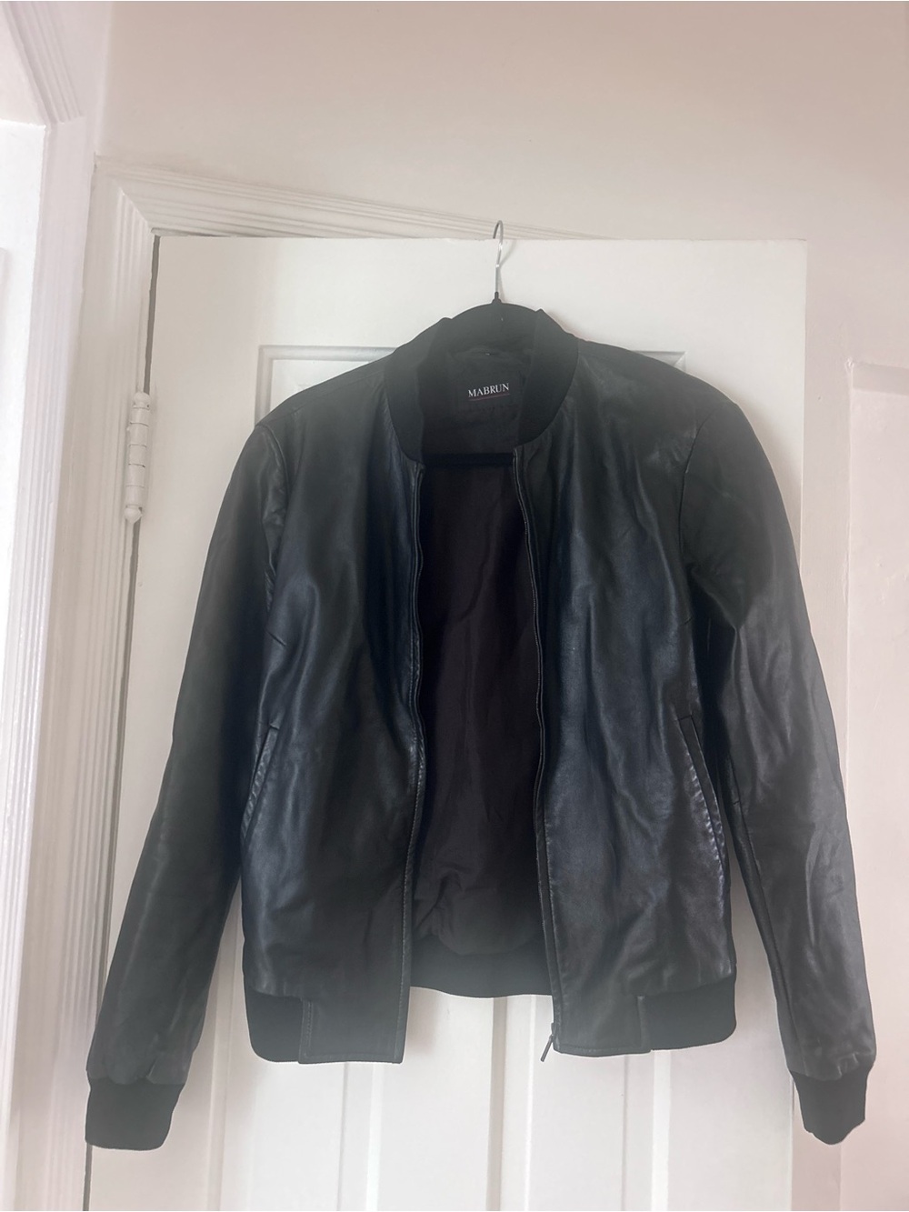 Women’s Black Leather Mabrun Bomber Jacket